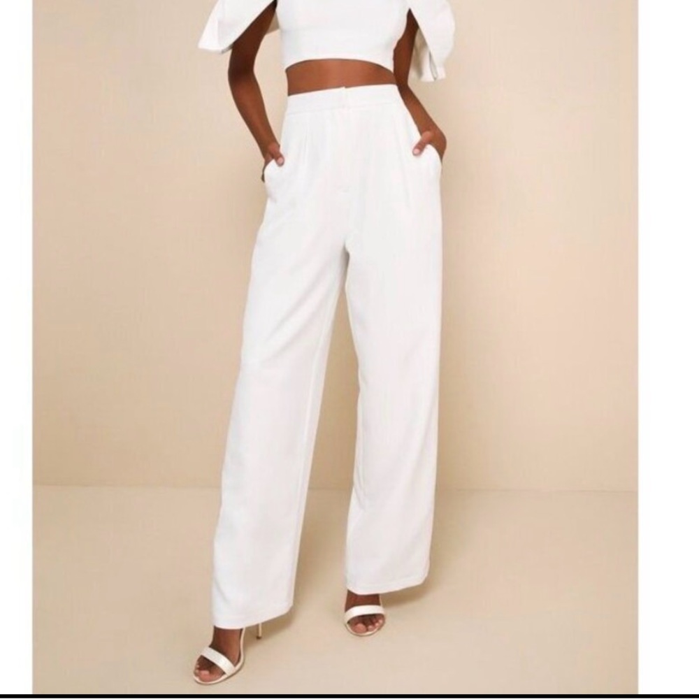 Lulus White Wide Leg Pants XS – High Waist Dressy Trousers NWT - Picture 2 of 11